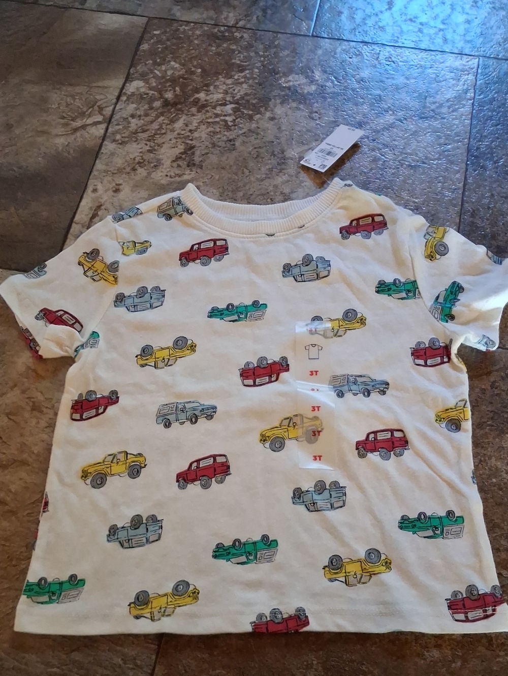 Old Navy 3T White Short-Sleeve Tee with Colorful Car Truck Print Toddler Boys
